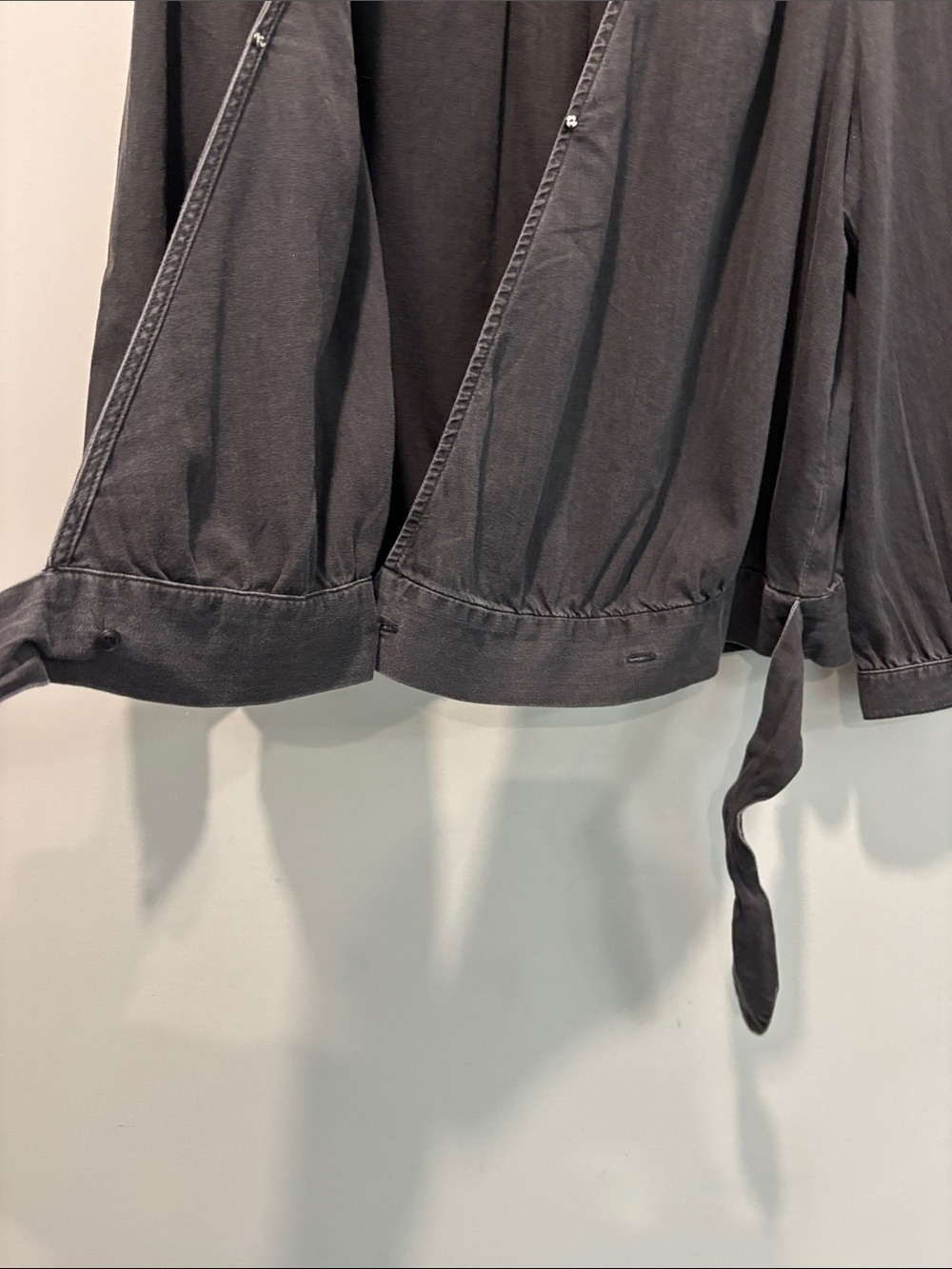 Madewell Black Denim Wrap Tie Front Blouse Puff Sleeve Size L - Picture 11 of 15